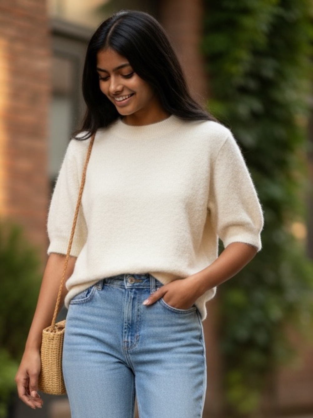 Rails Briar Top White Short-Sleeve Alpaca Blend Sweater